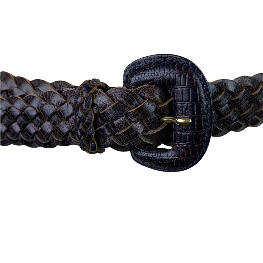 Medium (34) Tail Braided Belt Womens Brown Leather Woven 1.25" width